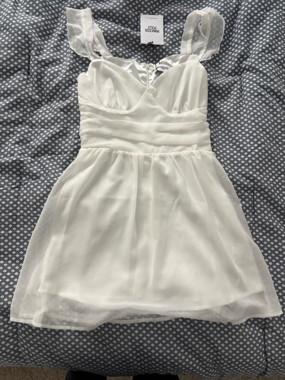 Princess Polly White Chiffon Ruched Bodice Mini Dress